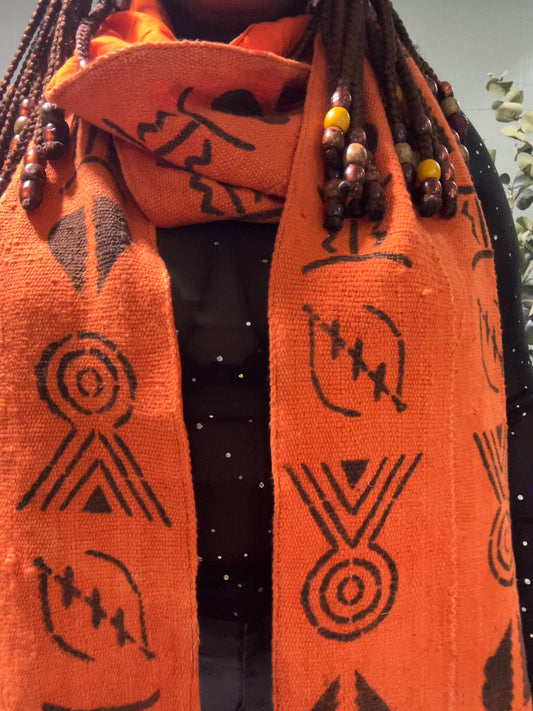 Bogolan Scarf: A Timeless Piece of African Artistry (Orange)