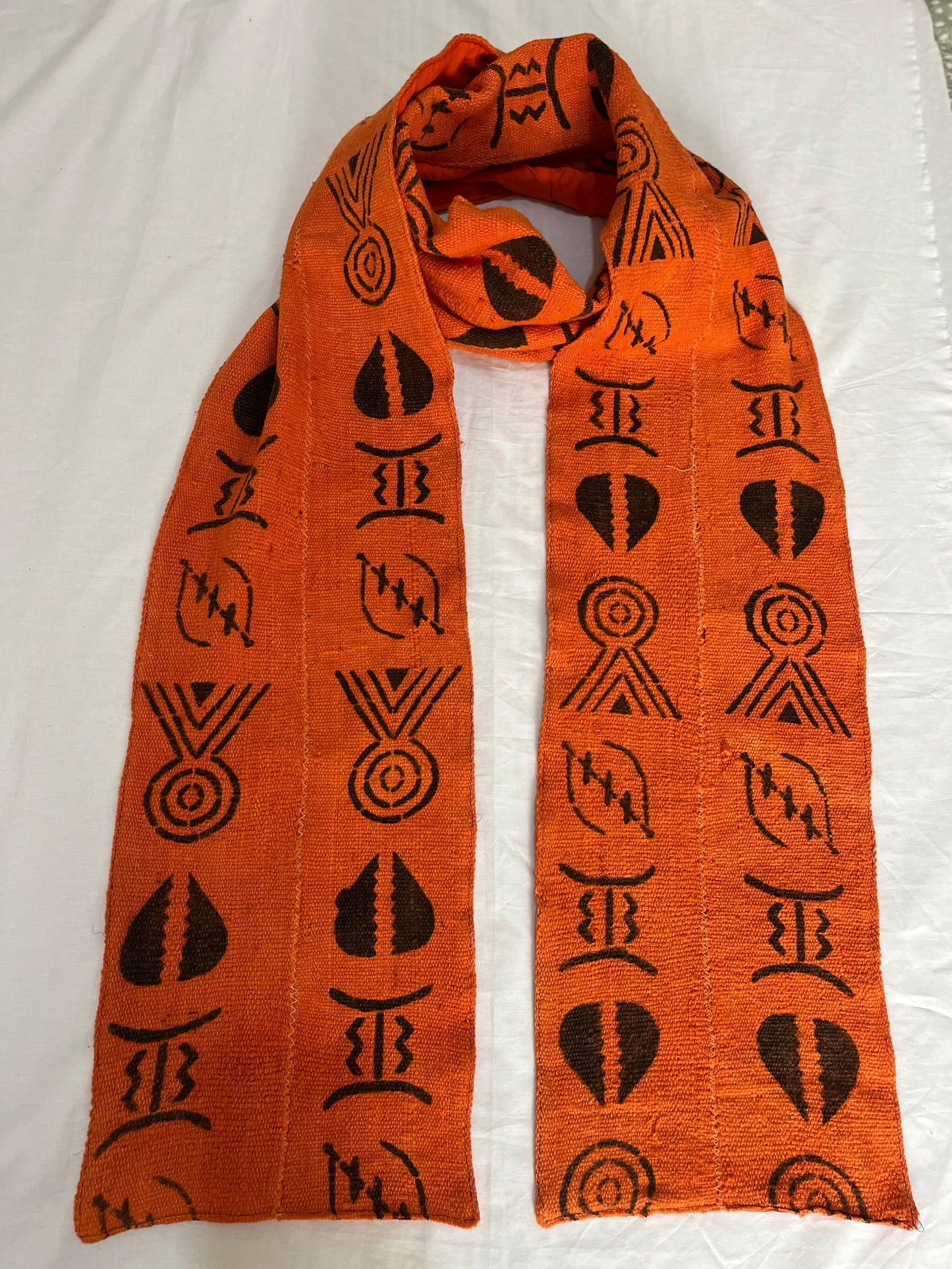 Bogolan Scarf: A Timeless Piece of African Artistry (Orange)