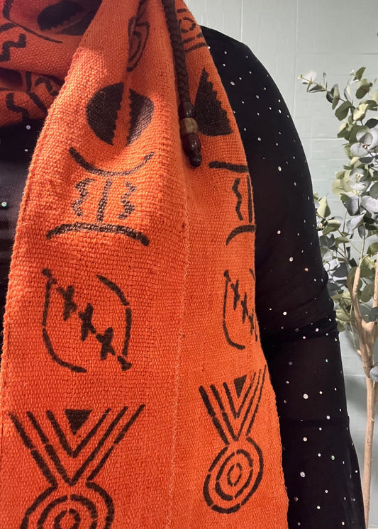 Bogolan Scarf: A Timeless Piece of African Artistry (Orange)